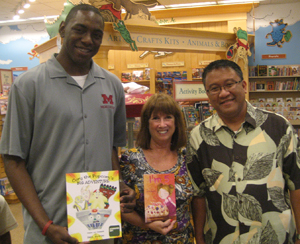 Fellow author Seth Fowler, Alva, and Eric, the manager of the Calabasas B and N store